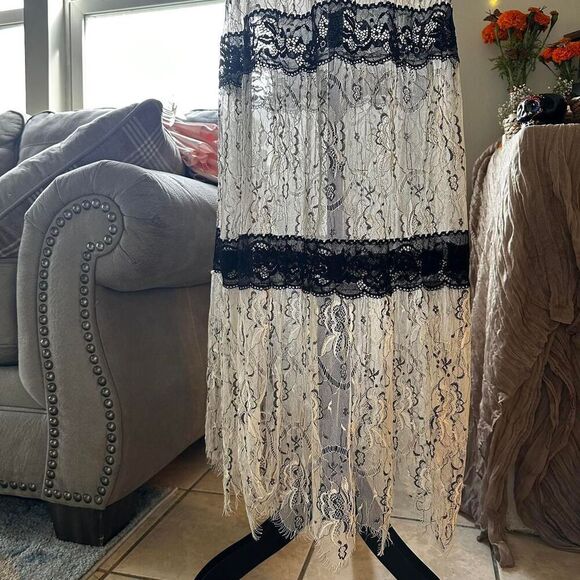 Women's Sheer Black and Cream Lace Dress, M-L - Picture 3 of 5